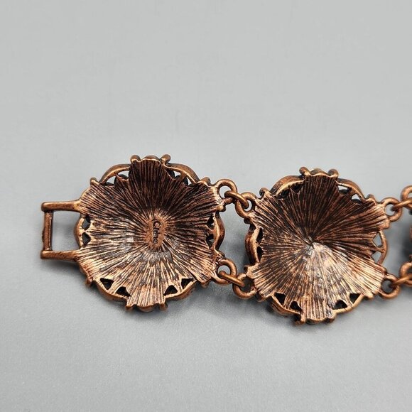 Joan Rivers Red & Green Enamel Crystal Link Bracelet Hexagon Copper Tone 7.5" - Picture 9 of 11